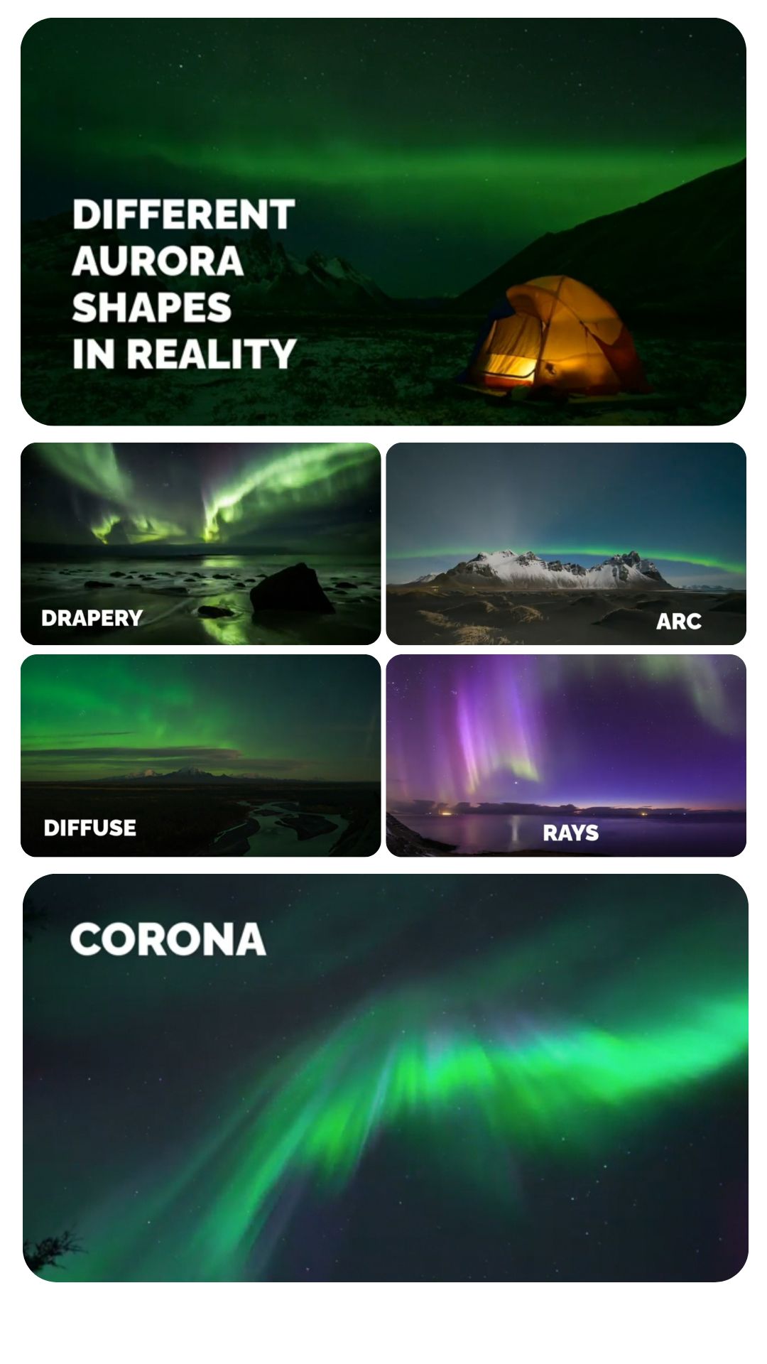 northern lights shapes and types