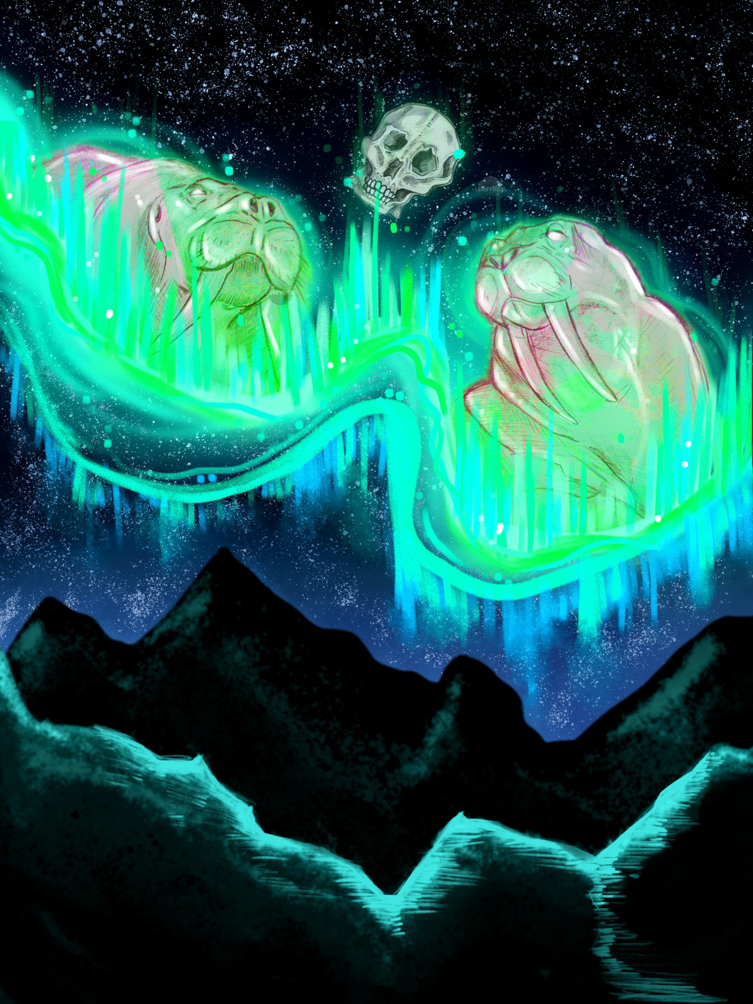 Aurora borealis legend walrus playing ball game myths